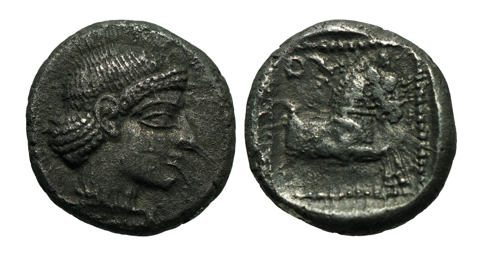 Philistia Gaza drachm with female head and horse forepart